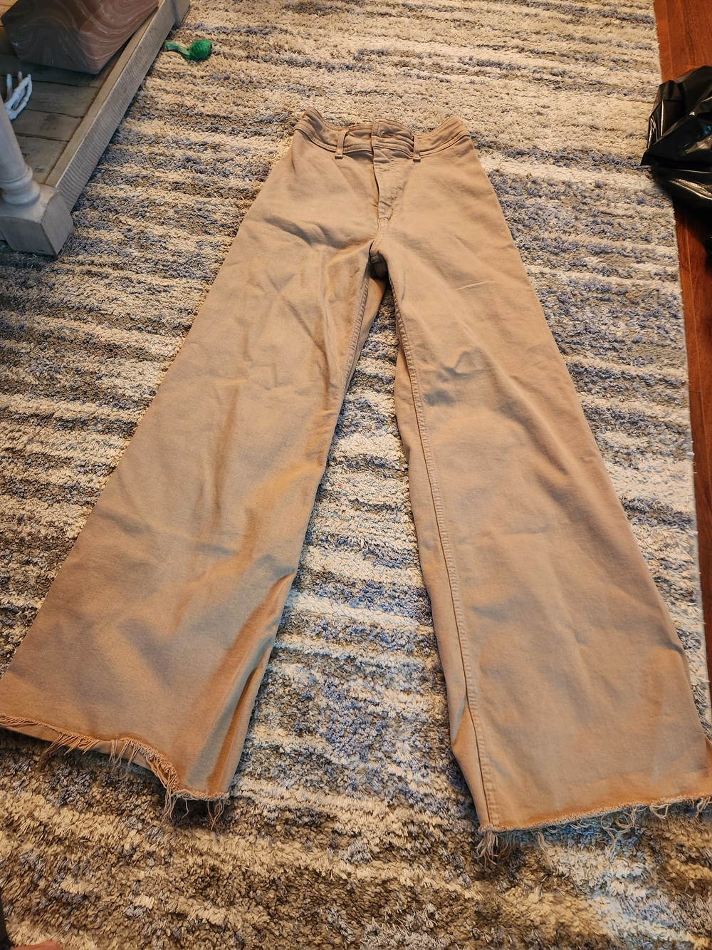 ZARA Wide Leg Raw Hem Khaki Pants SIZE 0